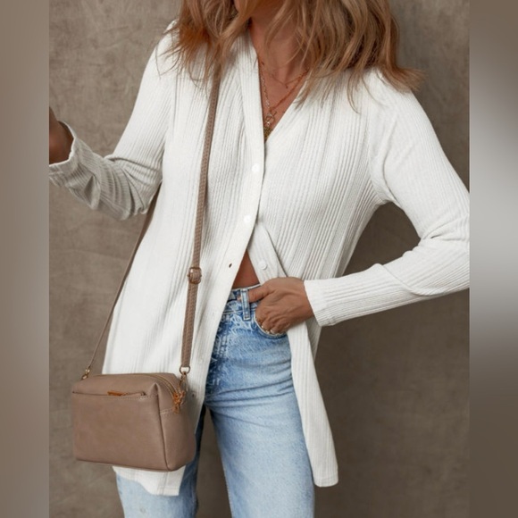 Cream Ribbed Cardigan - Picture 7 of 15